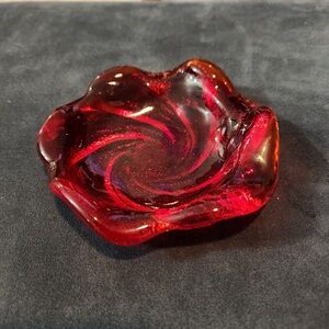 Vintage Ruby Red Swirl Art Glass Trinket Candy Dish 5.5" Fenton?